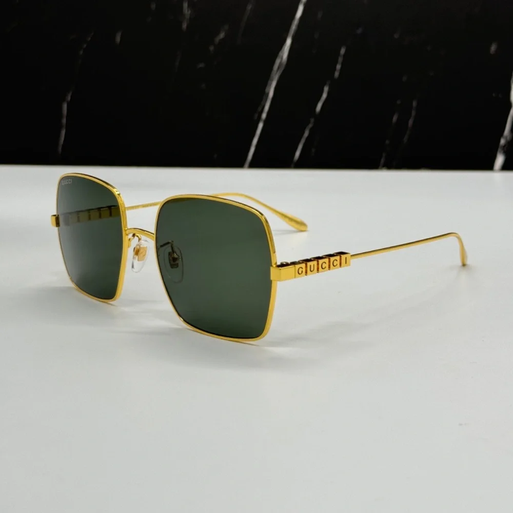 NEW GUCCI GOLD GREY SQUARE SUNGLASSES GUCCI NEW COLLECTION 2024